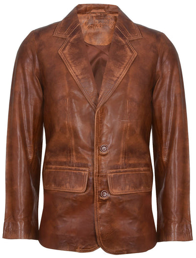 Mens Tan Leather Blazer Jacket-Santiago