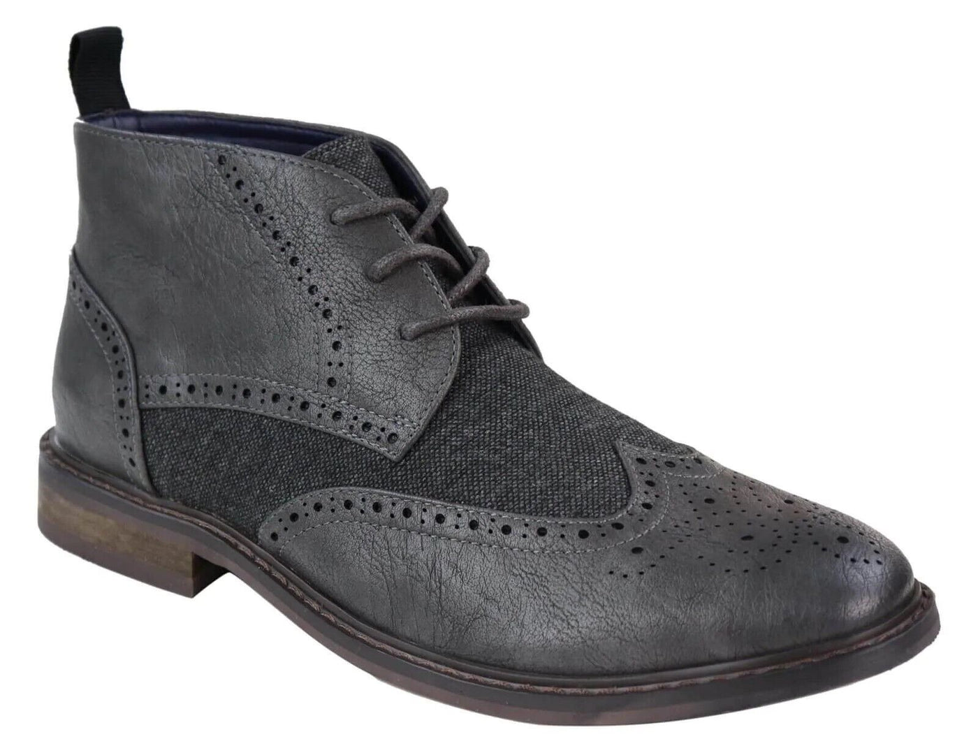 Klassische Tweed-Oxford-Brogue-Stiefeletten für Herren aus grauem Leder