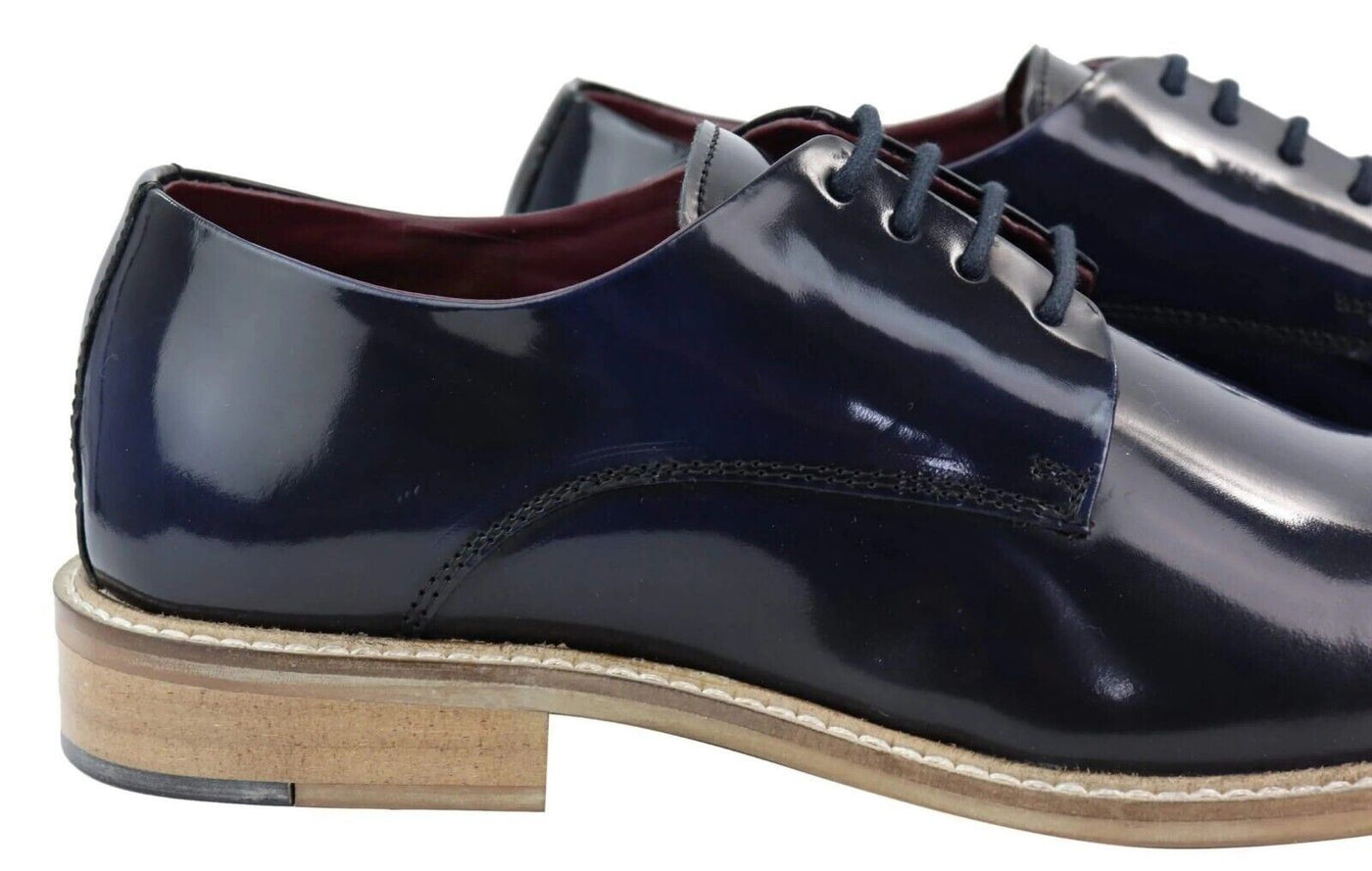 Herren Retro Oxford Brogue Derby Schuhe aus marineblauem Lackleder