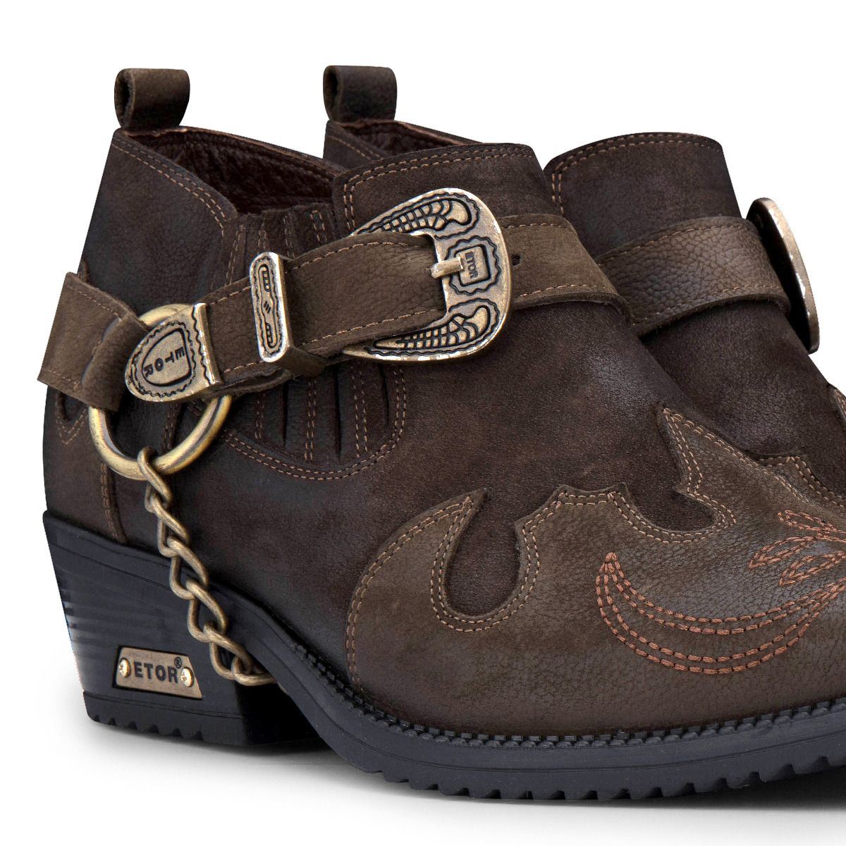 Winklepicker Cowboyschuhe für Herren aus braunem Leder mit Metallkette