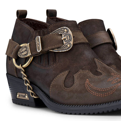 
Scarpe da cowboy Winklepicker con catena metallica in pelle marrone da uomo