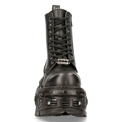 New Rock Unisex Black Leather Combat Platform Boots- TANK083-C1