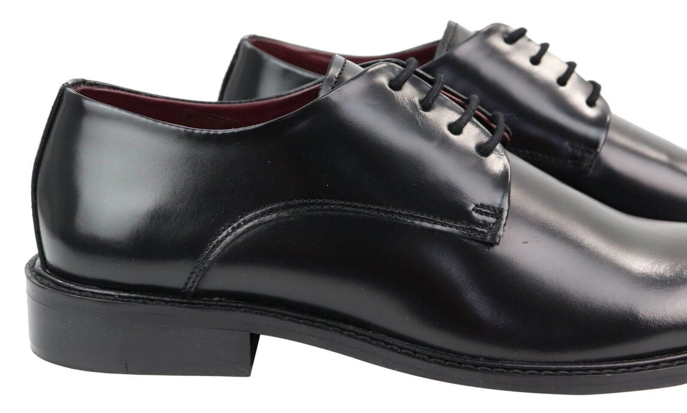 Mens Retro Oxford Brogue Derby Shoes in Black Patent Leather