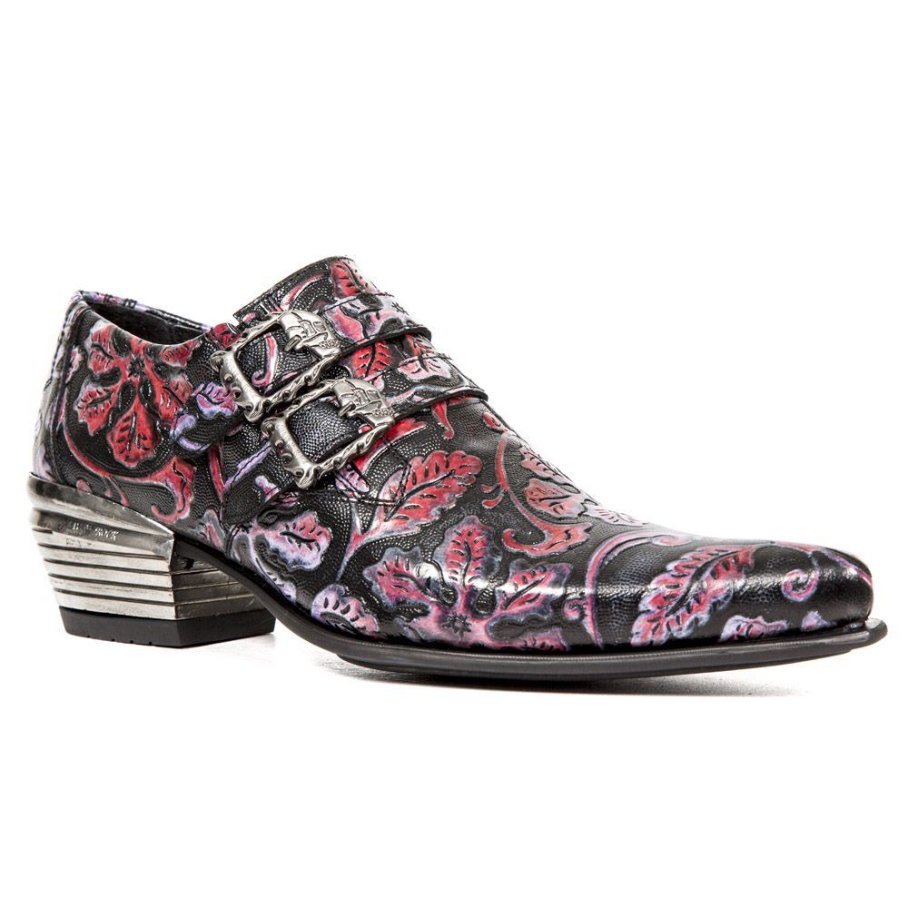 New Rock Vintage Rote Blumen Lederschnalle Schuhe-7960-S6