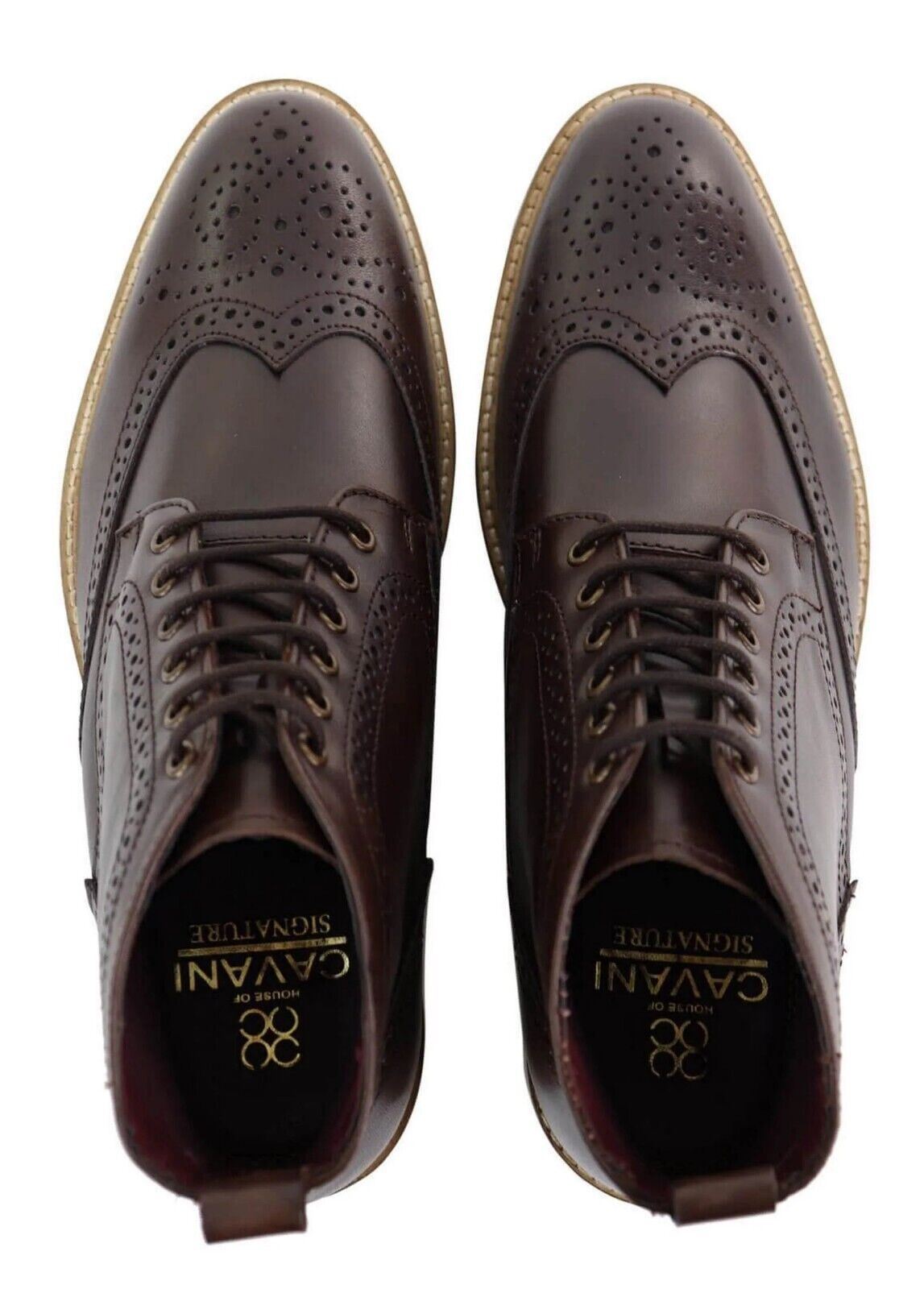 Mens Classic Oxford Brogue Ankle Boots in Brown Leather