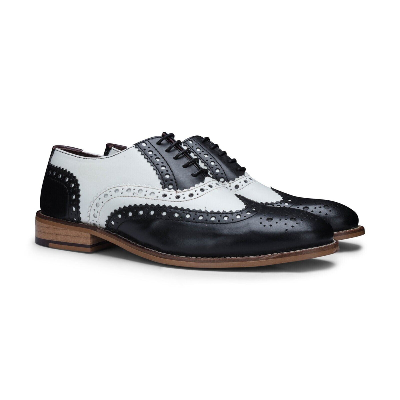 Mens Classic Oxford Black/White Leather Gatsby Brogue Shoes