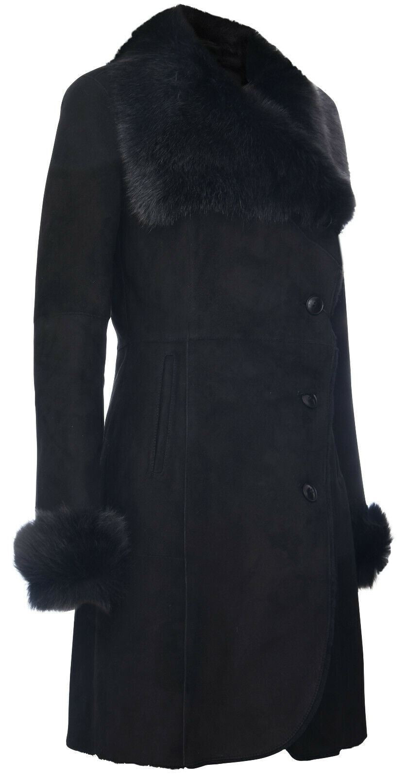 Womens Suede Merino Shearling Coat with Toscana Collar-Hanoi