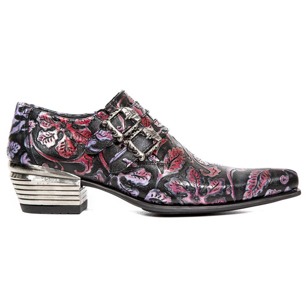 New Rock Vintage Rote Blumen Lederschnalle Schuhe-7960-S6