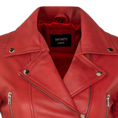 Womens Cropped Brando Leather Biker Jacket-Damascus