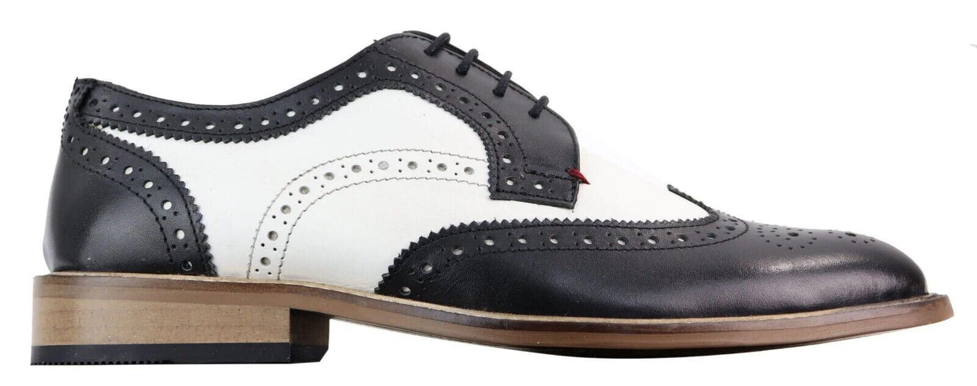 Klassische Oxford Brogue Gatsby Schuhe für Herren aus schwarzem/weißem Leder